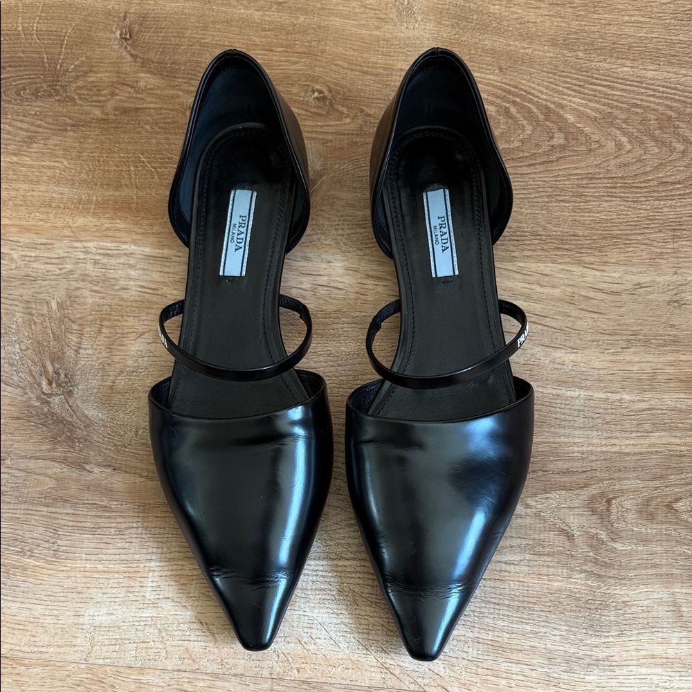 Prada Black Patent Leather Flats Size 38